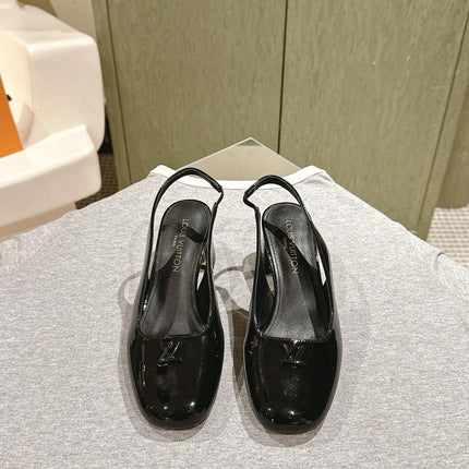 SWING SLINGBACK PUMP 55 MM IN BLACK PATENT CALFSKIN