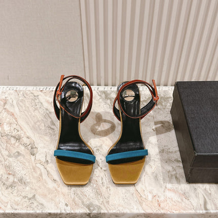 YSL 25S HIGH-HEEL SANDALS 100 MM IN MULTICOLOR SATIN STYLE 1
