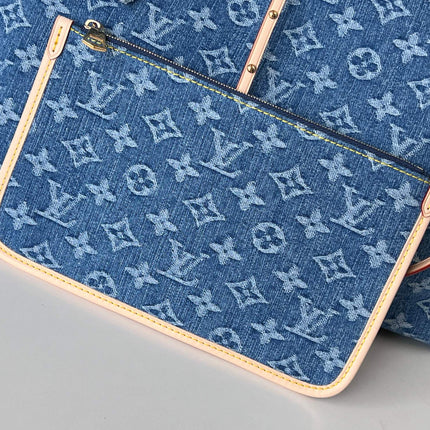 LV 25S CARRYALL 39 IN BLUE DENIM MONOGRAM LEATHER TRIM