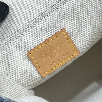 LV 25S NANO STEAMER 18 IN BLUE COTTON DENIM CALFSKIN TRIM GOLD HARDWARE