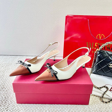 VLTN HIGH SLINGBACK 25S 40 MM IN WHITE MIX BROWN LAMBSKIN WITH BOW