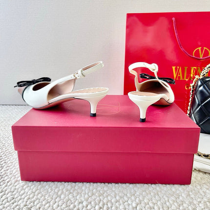 VLTN HIGH SLINGBACK 25S 40 MM IN WHITE MIX BROWN LAMBSKIN WITH BOW