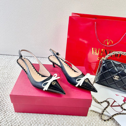 VLTN HIGH SLINGBACK 25S 40 MM IN BLACK LAMBSKIN WITH BOW