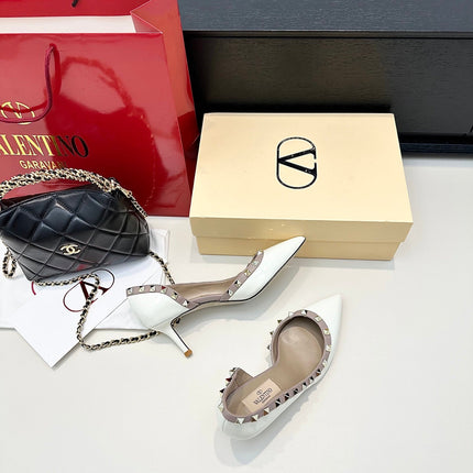 VLTN ROCKSTUD HEELS 25S 60 MM IN WHITE GLOSSY LEATHER