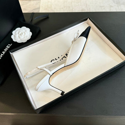 SLINGBACK WITH BOW IN WHITE MIX BLACK LAMBSKIN