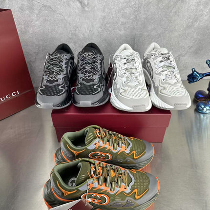 GG RIPPLE SNEAKER IN LIGHT GRAY MIX BLACK LAMBSKIN AND FABRIC