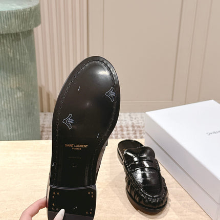 YSL 25S LOAFER MULE IN BLACK GLOSSY CALFSKIN