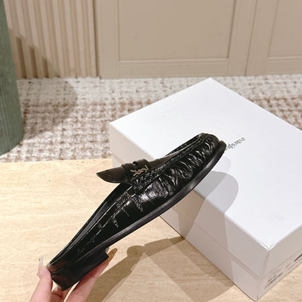 YSL 25S LOAFER MULE IN BLACK GLOSSY CALFSKIN