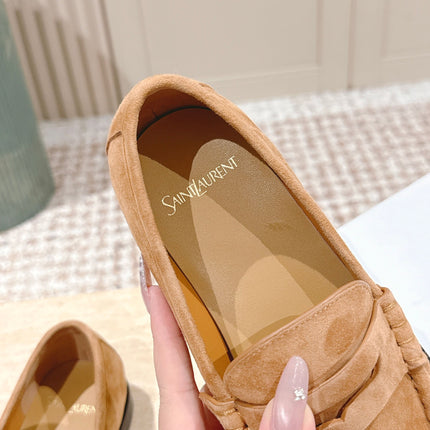 YSL 25S SAINT LAURENT LOAFERS IN BROWN SUEDE WITH SMALL LOGO