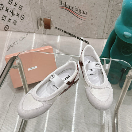 BALLERINAS IN WHITE TECHNICAL FABRIC AND SUEDE