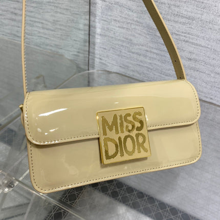 FLAP BAG 18 IN WHEAT TAN PATENT CALFSKIN