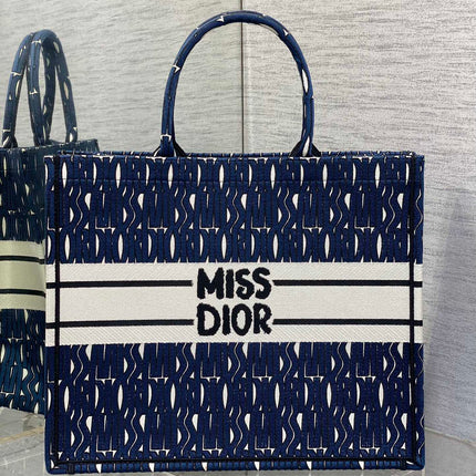 MISS LARGE TOTE 42 IN WHITE MIX DEEP COVE BLUE CANVAS