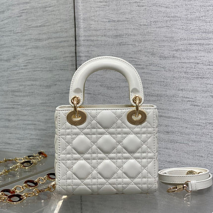 MINI 17 LADY BAG IN WHITE MACROCANNAGE LAMBSKIN WITH GOLD HARDWARE