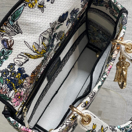 DIOR 25S SMALL LADY D-LITE BAG 24 IN MULTICOLOR DIOR FLOWERS CALENDAR ALLOVER EMBROIDERY