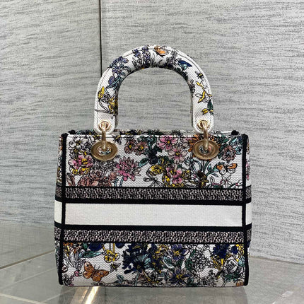 DIOR 25S SMALL LADY D-LITE BAG 24 IN MULTICOLOR DIOR FLOWERS CALENDAR ALLOVER EMBROIDERY