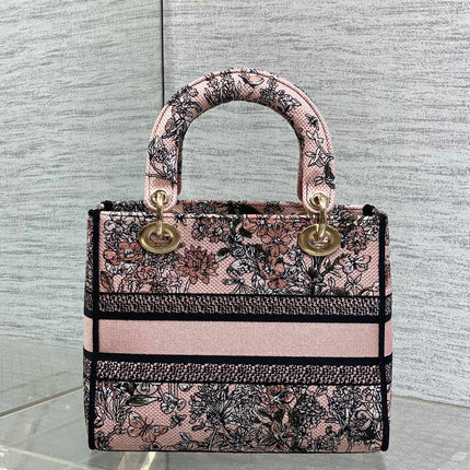 DIOR 25S SMALL LADY D-LITE BAG 24 IN PINK DIOR FLOWERS CALENDAR ALLOVER EMBROIDERY