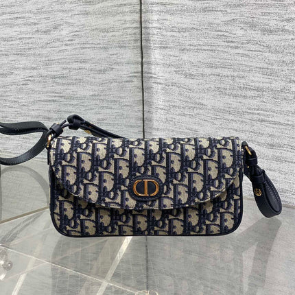 DIOR 25S 30 MONTAIGNE AVENUE BAG 23 IN BLUE CANVAS DIOR OBLIQUE JACQUARD