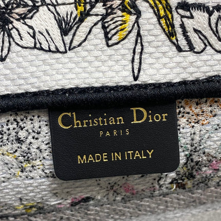 DIOR 25S LUCKY SMALL DIOR BOOK TOTE 26 IN MULTICOLOR DIOR FLOWERS CALENDAR ALLOVER EMBROIDERY