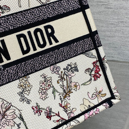 DIOR 25S MEDIUM BOOK TOTE 36 IN BEIGE CANVAS MILLEFIORI EMBROIDERY