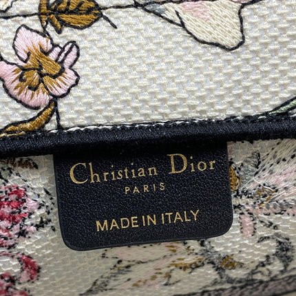 DIOR 25S MEDIUM BOOK TOTE 36 IN BEIGE CANVAS MILLEFIORI EMBROIDERY