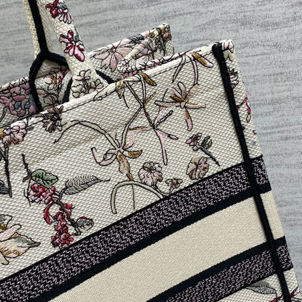DIOR 25S MEDIUM BOOK TOTE 36 IN BEIGE CANVAS MILLEFIORI EMBROIDERY