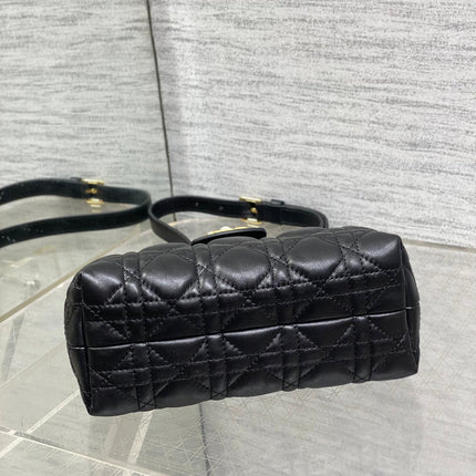 DIOR 25S JOLIE TOP HANDLE MINI BAG 18 IN BLACK CALFSKIN GOLD HARDWRE