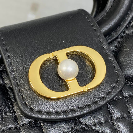 DIOR 25S JOLIE TOP HANDLE MINI BAG 18 IN BLACK CALFSKIN GOLD HARDWRE