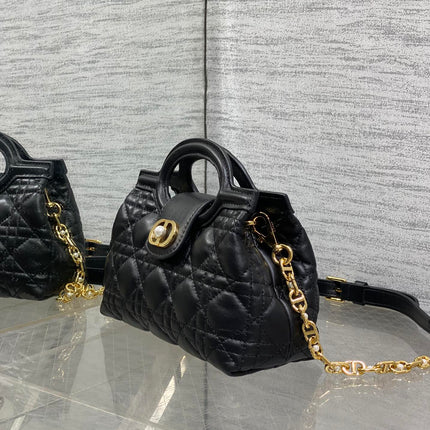 DIOR 25S JOLIE TOP HANDLE MINI BAG 18 IN BLACK CALFSKIN GOLD HARDWRE