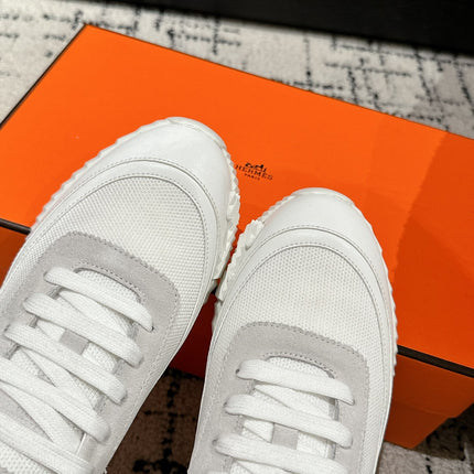 BOUNCING SNEAKER IN WHITE CALFSKIN AND FABRIC