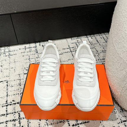 BOUNCING SNEAKER IN WHITE CALFSKIN AND FABRIC