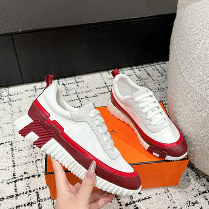 BOUNCING SNEAKER IN WINE RED CALFSKIN AND WHITE FABRIC