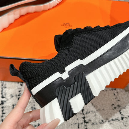 BOUNCING SNEAKER IN BLACK MIX WHITE CALFSKIN AND FABRIC