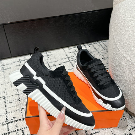 BOUNCING SNEAKER IN BLACK MIX WHITE CALFSKIN AND FABRIC