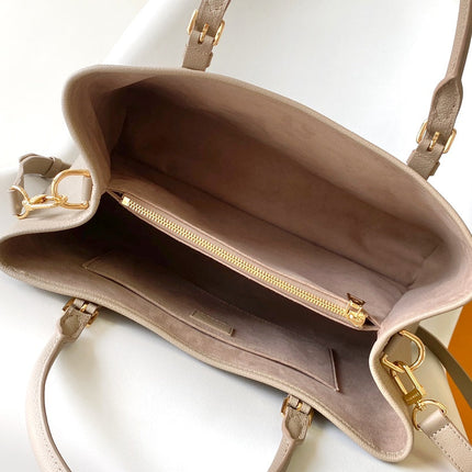 LV 25S BABYLONE TOTE GM BAG 37 IN TOURTERELLE GREY CALFSKIN GOLD HARDWARE