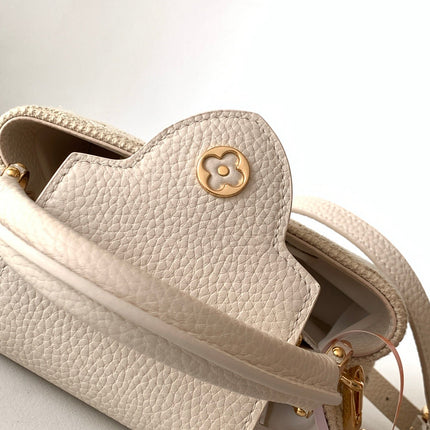 LV 25S CAPUCINES MINI BAG 21 IN VANILLA-COLORED EMBROIDERED CANVAS