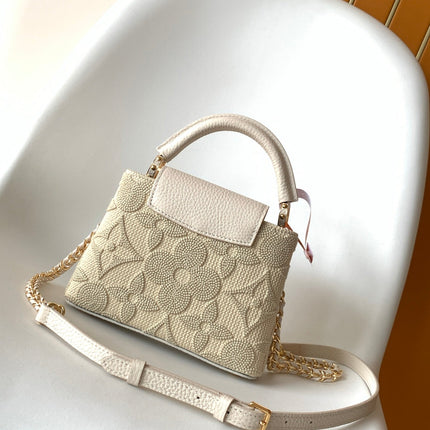 LV 25S CAPUCINES MINI BAG 21 IN VANILLA-COLORED EMBROIDERED CANVAS