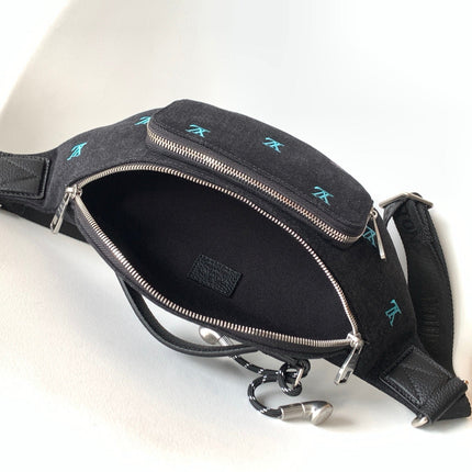 LV 25S DYNAMIC DENIM EMBROIDERED BUMBAG 37 IN BLACK CANVAS