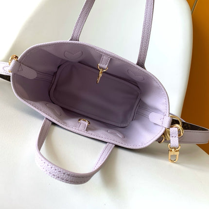 LV 25S NEVERFULL BANDOULIÈRE INSIDE OUT BB 24 IN LIGHT PURPLE AND BROWN CALFSKIN