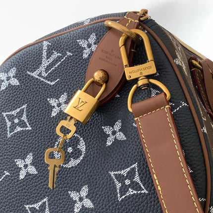 LV 25S SPEEDY BANDOULIÈRE BAG 40 IN CHARCOAL BLUE CALFSKIN GOLD HARDWARE