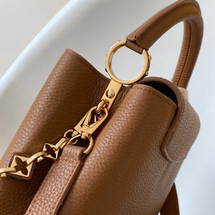LV 25S CAPUCINES BAG 27 IN TAN CALFSKIN GOLD HARDWARE