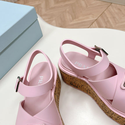 PRA WEDGE PLATFORM SANDALS PASTEL PINK CALFSKIN