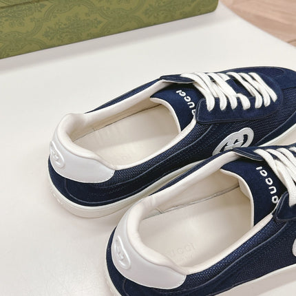 SNEAKER WITH INTERLOCKING G IN SPACE BLUE SUEDE AND MESH