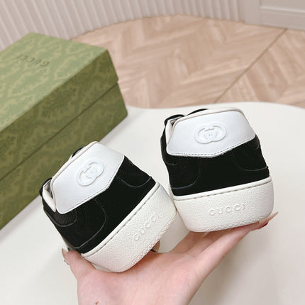 SNEAKER WITH INTERLOCKING G IN BLACK SUEDE AND MESH