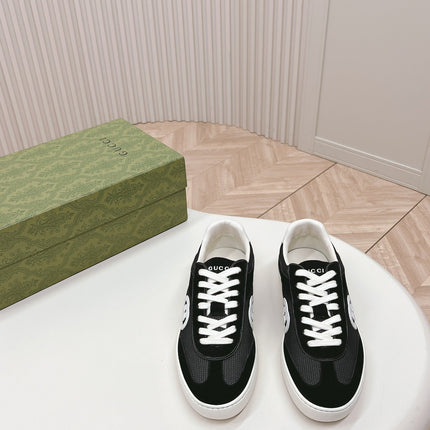 SNEAKER WITH INTERLOCKING G IN BLACK SUEDE AND MESH