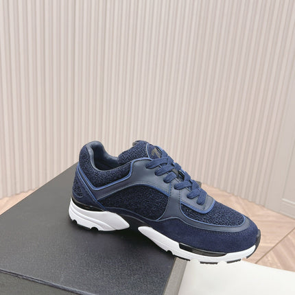 TRAINERS IN MIDNIGHT BLUE SUEDE AND CALFSKIN
