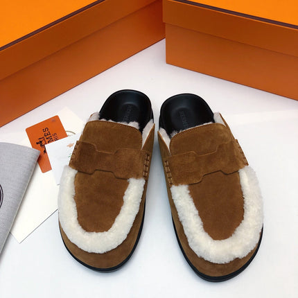 GO MULE IN BRONZE BROWN SUEDE ATTACH WHITE FLEECE