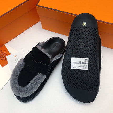 GO MULE IN BLACK SUEDE ATTACH LIGHT GRAY FLEECE