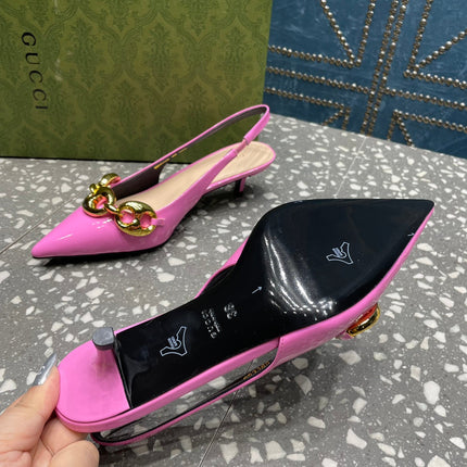WOMEN'S SLINGBACK 45MM IN FUSCIA PINK CALFSKIN WITH GOLD HARDWARE