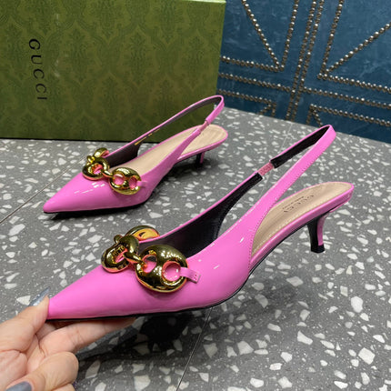 WOMEN'S SLINGBACK 45MM IN FUSCIA PINK CALFSKIN WITH GOLD HARDWARE