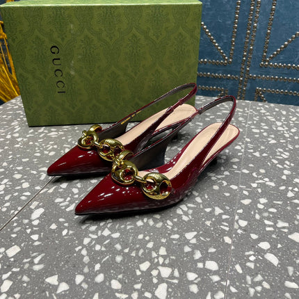 WOMEN'S SLINGBACK 45MM IN GARNET RED CALFSKIN WITH GOLD HARDWARE